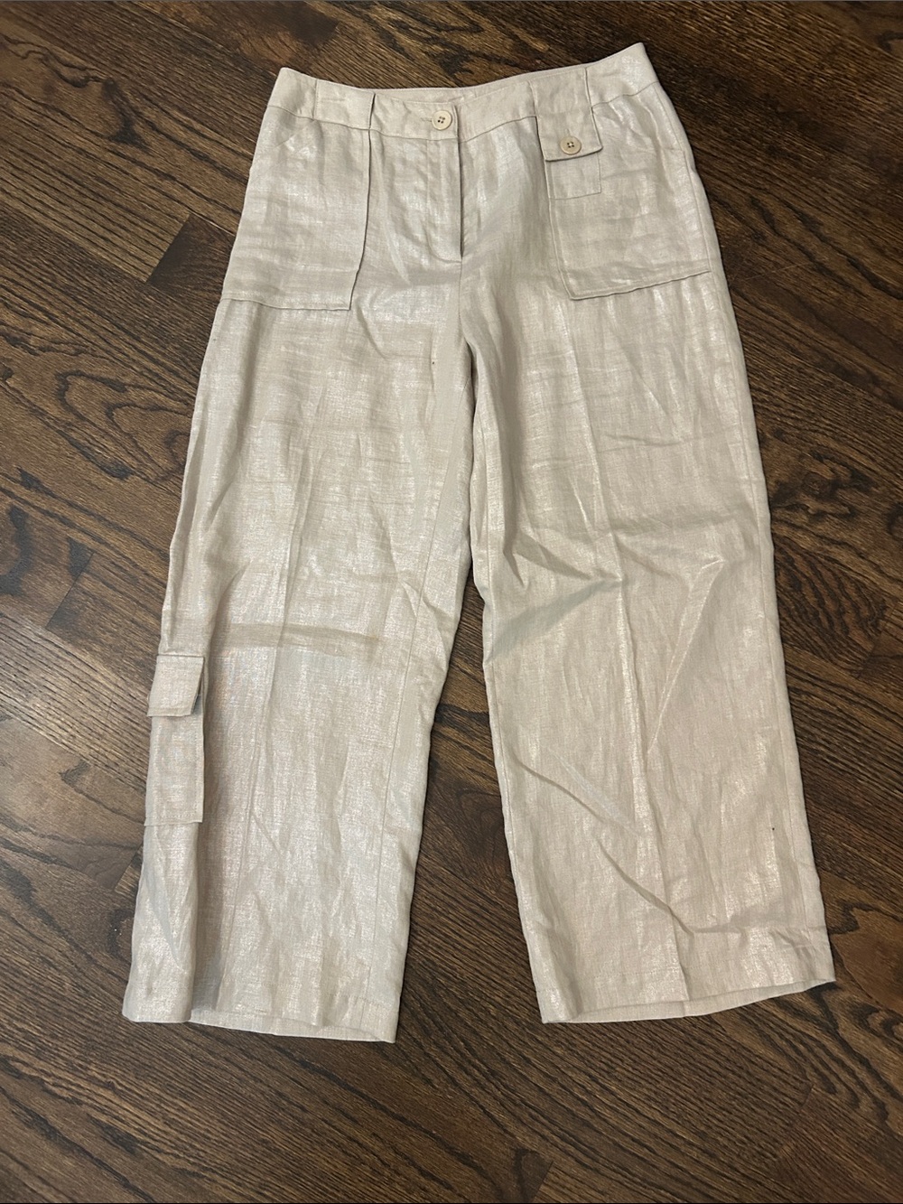Elliott Lauren Light Beige Casual Linen Capri Pants